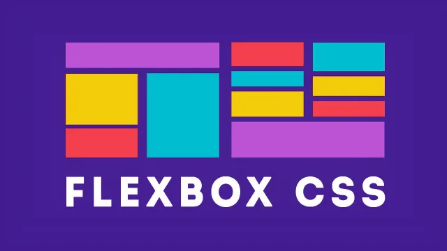 Illustration colorée avec des boîtes alignées et le texte Flexbox CSS